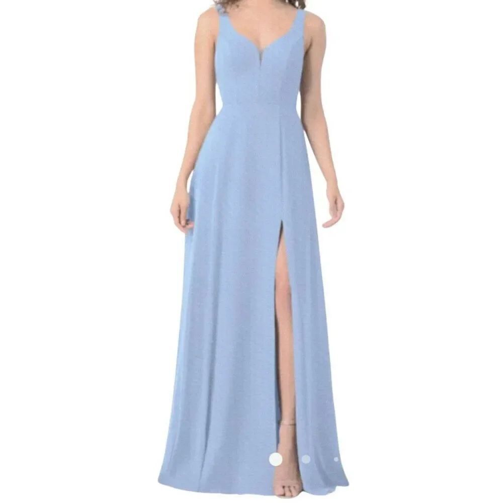 NWT Azazie Dress Women's 20 Blue Ice Periwinkle Chiffon Long Sleeveless V Neck